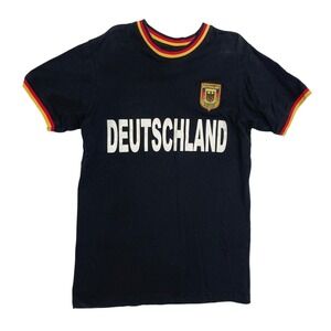 Deutschland Germany Soccer Ringer T-Shirt Black Mens Small Cotton World Cup